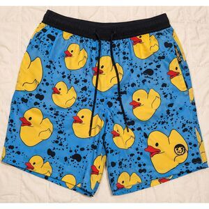 Neff Rubber Ducky Swim Trunks Mens Large Blue Yellow Duck Board Shorts Pockets